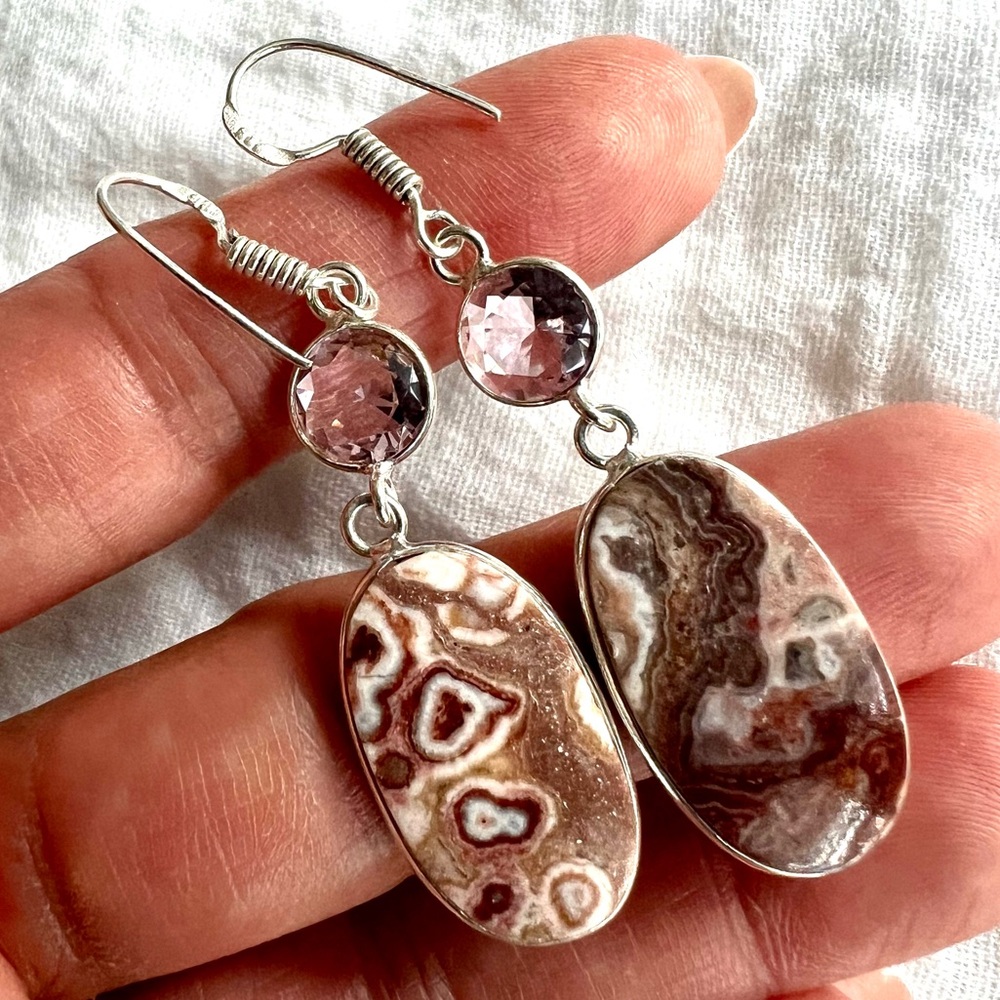 925 Playful Crazy Lace Agate + Morganite Earrings